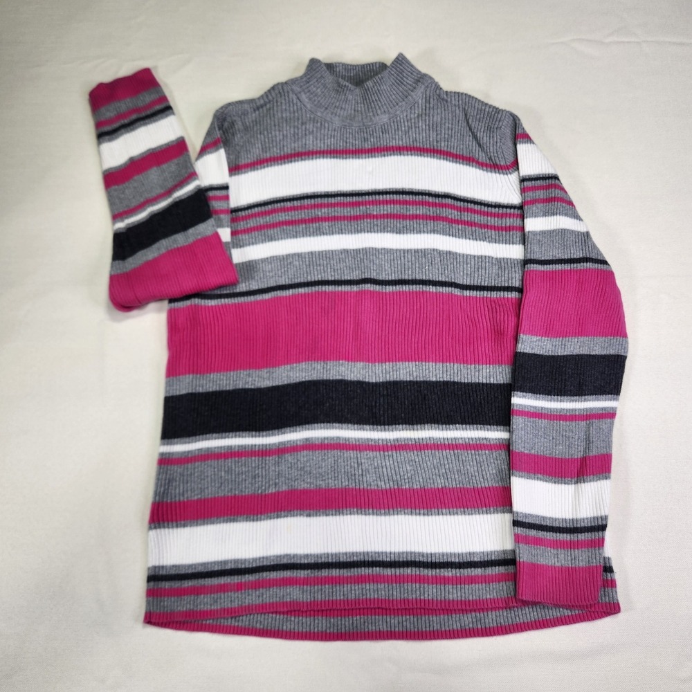 Karen Scott Striped Turtleneck Sweater Pink Gray White Black Size L